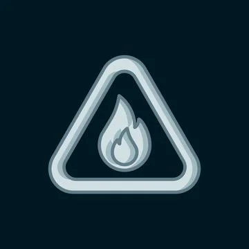Line Fire flame in triangle icon isolated on black background. Warning sign.. Stock Illustration