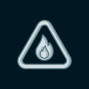 Line Fire flame in triangle icon isolated on black background. Warning sign.. 스톡 일러스트
