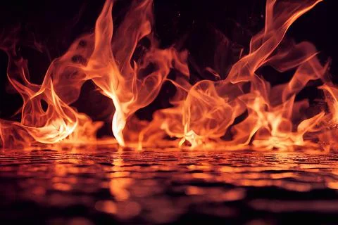 Line of Fire Flames Reflection Black Background Illustration 스톡 일러스트