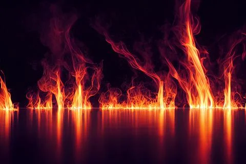 Line of Fire Flames Reflection Black Background Illustration 스톡 일러스트