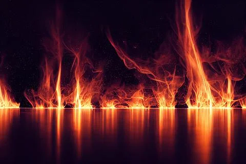 Line of Fire Flames Reflection Black Background Illustration 스톡 일러스트