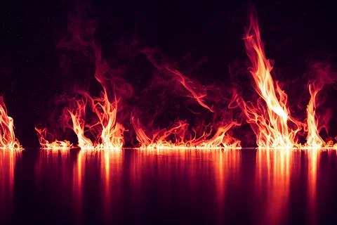 Line of Fire Flames Reflection Black Background Illustration 스톡 일러스트