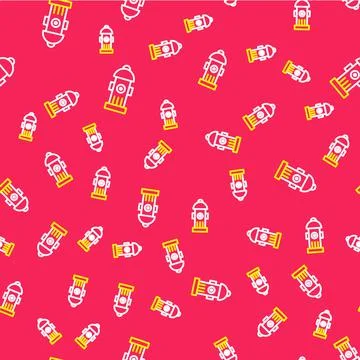 Line Fire hydrant icon isolated seamless pattern on red background. Vector Illustrazione stock