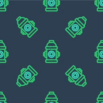 Line Fire hydrant icon isolated seamless pattern on blue background. Vector Illustrazione stock
