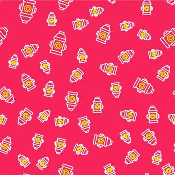 Line Fire hydrant icon isolated seamless pattern on red background. Vector Stock Illustration