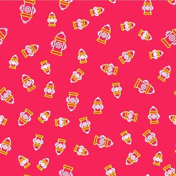 Line Fire hydrant icon isolated seamless pattern on red background. Vector 스톡 일러스트