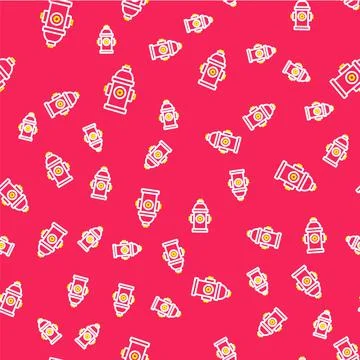 Line Fire hydrant icon isolated seamless pattern on red background. Vector Stock Illustration