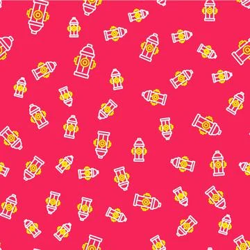 Line Fire hydrant icon isolated seamless pattern on red background. Vector Stock Illustration