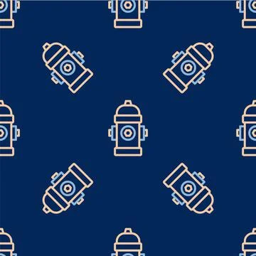 Line Fire hydrant icon isolated seamless pattern on blue background.  Vector Stock Illustration