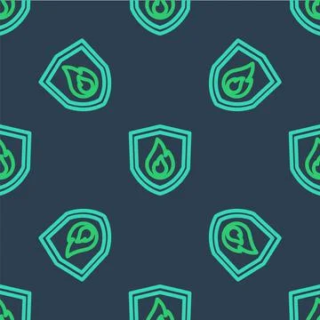 Line Fire protection shield icon isolated seamless pattern on blue background Illustrazione stock