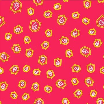 Line Fire protection shield icon isolated seamless pattern on red background Stock Illustration