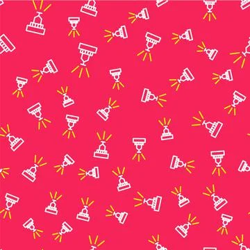 Line Fire sprinkler system icon isolated seamless pattern on red background Illustrazione stock