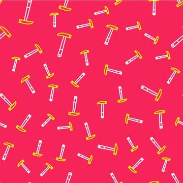 Line Firefighter axe icon isolated seamless pattern on red background. Fire axe 스톡 일러스트