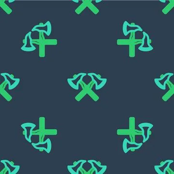 Line Firefighter axe icon isolated seamless pattern on blue background. Fire axe 스톡 일러스트