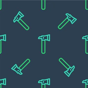 Line Firefighter axe icon isolated seamless pattern on blue background. Fire axe Stock Illustration