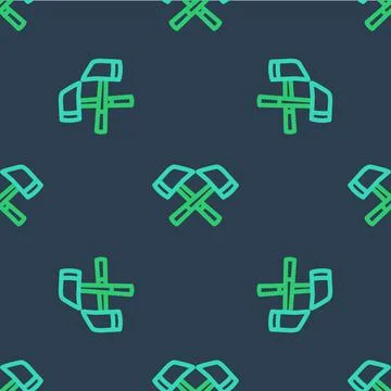 Line Firefighter axe icon isolated seamless pattern on blue background. Fire axe Stock Illustration