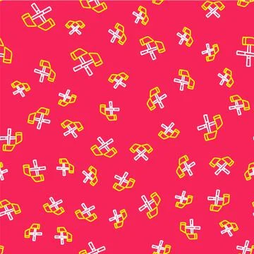 Line Firefighter axe icon isolated seamless pattern on red background. Fire axe Stock Illustration