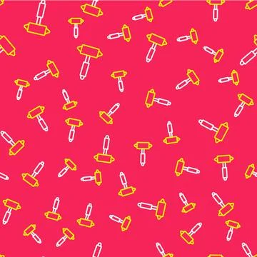 Line Firefighter axe icon isolated seamless pattern on red background. Fire a 스톡 일러스트