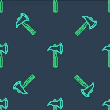 Line Firefighter axe icon isolated seamless pattern on blue background. Fire axe イラスト素材