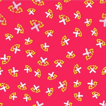 Line Firefighter axe icon isolated seamless pattern on red background. Fire a Stockillustratie