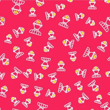Line Firefighter icon isolated seamless pattern on red background. Vector Stock Illustration