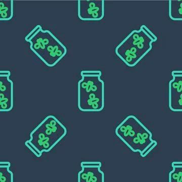 Line Fireflies bugs in a jar icon isolated seamless pattern on blue background Stock Illustration