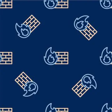 Line Firewall, security wall icon isolated seamless pattern on blue background Stock Illustration