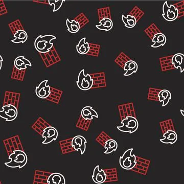 Line Firewall, security wall icon isolated seamless pattern on black backgrou Stockillustratie