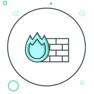 Line Firewall, security wall icon isolated on white background. Colorful ou.. イラスト素材