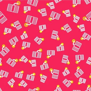 Line Firework icon isolated seamless pattern on red background. Concept of fun Illustrazione stock