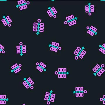 Line Firework icon isolated seamless pattern on black background. Concept of fun Illustrazione stock