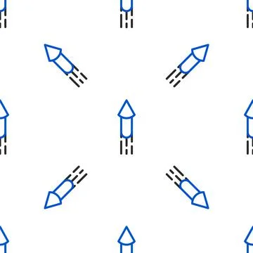 Line Firework rocket icon isolated seamless pattern on white background. Concept Illustrazione stock