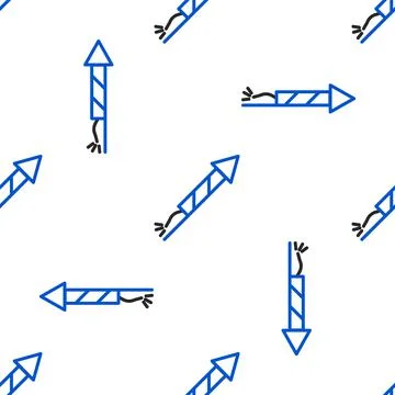 Line Firework rocket icon isolated seamless pattern on white background. Concept Illustrazione stock