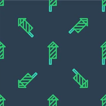 Line Firework rocket icon isolated seamless pattern on blue background. Concept 库存插图