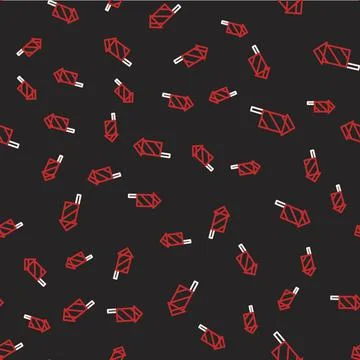 Line Firework rocket icon isolated seamless pattern on black background. Concept Illustrazione stock