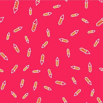 Line Firework rocket icon isolated seamless pattern on red background. Concept Stock Illustration
