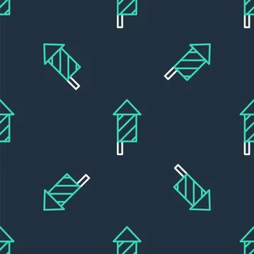 Line Firework rocket icon isolated seamless pattern on black background. Concept 库存插图