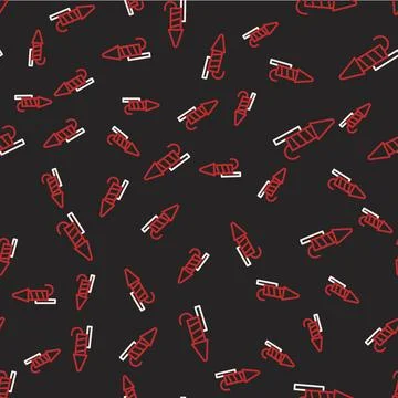 Line Firework rocket icon isolated seamless pattern on black background. Concept Illustrazione stock