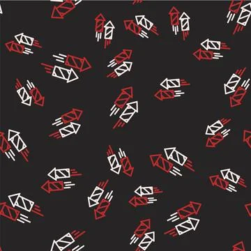 Line Firework rocket icon isolated seamless pattern on black background. Co.. Illustrazione stock