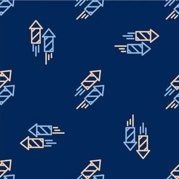 Line Firework rocket icon isolated seamless pattern on blue background. Con.. Illustrazione stock
