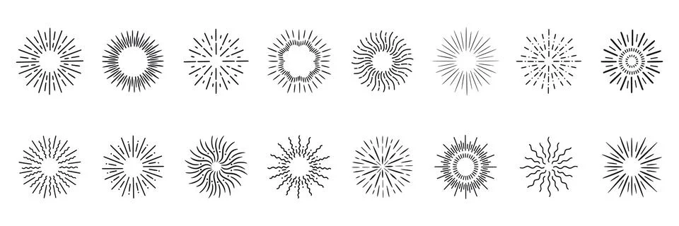 Line firework. Star light, geometric burst frame. Circle round sunburst, eleg Stock Illustration
