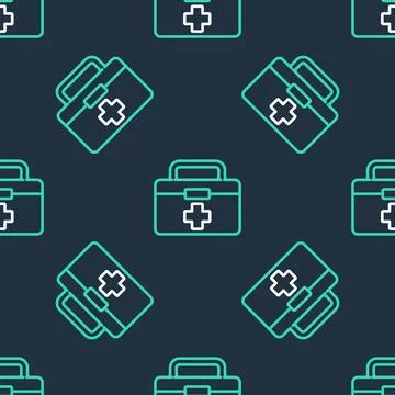 Line First aid kit icon isolated seamless pattern on black background. Medi.. Stock Illustration