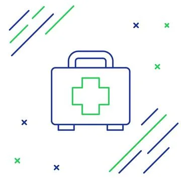 Line First aid kit icon isolated on white background. Medical box with cros.. Illustrazione stock