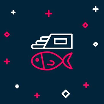 Line Fish and chips icon isolated on blue background. Colorful outline concept Stock Illustration