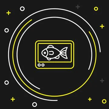 Line Fish finder echo sounder icon isolated on black background. Electronic Stock Illustration