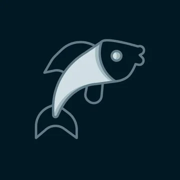 Line Fish icon isolated on black background. Flat filled outline style with.. Illustrazione stock