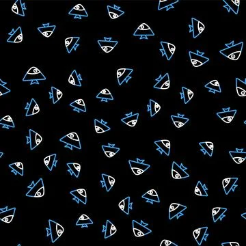 Line Fish icon isolated seamless pattern on black background. Vector Stock Illustration