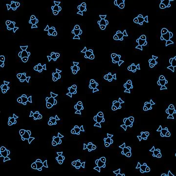 Line Fish icon isolated seamless pattern on black background. Vector 스톡 일러스트
