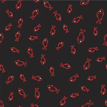 Line Fish icon isolated seamless pattern on black background. Vector Stock Illustration