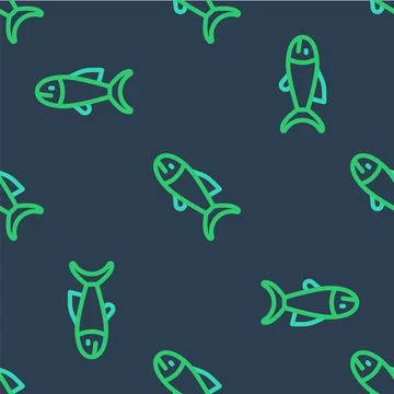 Line Fish icon isolated seamless pattern on blue background. Vector Stock Illustration